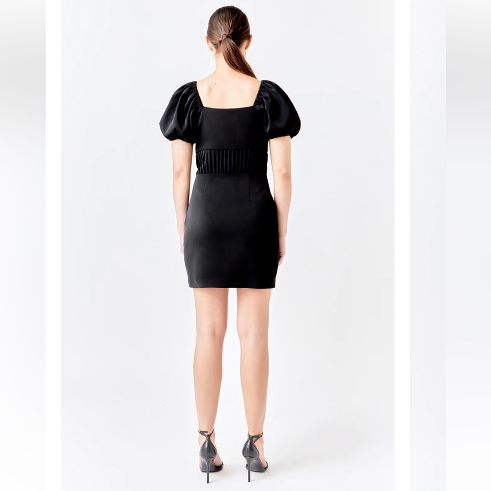 Endless Rose Black Puff Sleeve Mini Dress With White Rosettes size Medium NWT - Picture 13 of 15
